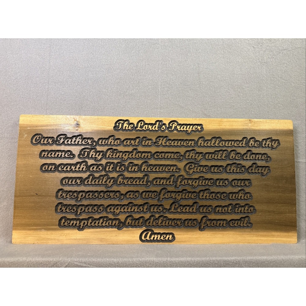 The Lords Prayer Real Engraved Wooden Wall Plaque Natural Wood Colors 23.5x10.5